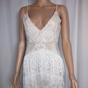 Missguided white and nude lace, white fringe  UK size 10, Eur size 38, US size 6